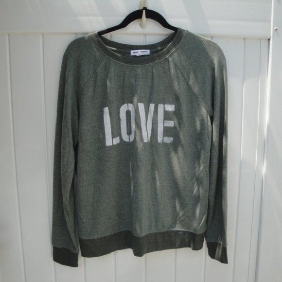 Grayson Shirt Women's Med Green Distressed Long Sleeve Knit "Love" - Picture 2 of 4